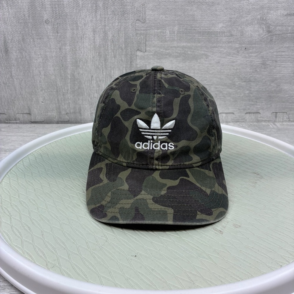 Adidas Hat Camo Mens Green Cotton Trefoil Logo Adjustable Strapback Cap
